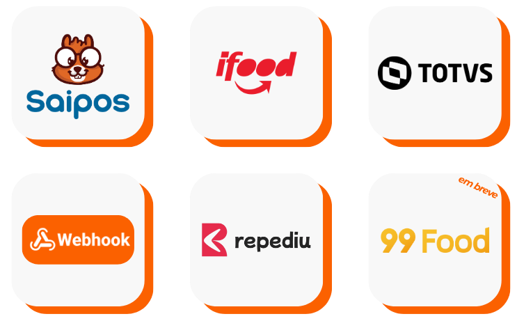 Integrações com iFood, Saipos, TOTVS, Webhook, Repediu e 99Food